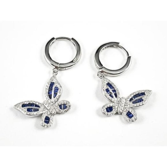 Elegant Sapphire Color CZ Dangle Butterfly Earring - Picture 1 of 1